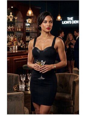 Bebe Corset Bodycon Dress Black Size L NWT Cocktail Party Wedding Night Out Club